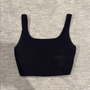 Babaton Black Sleeveless Fitted Crop Tank Top